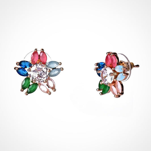 Floral Navratan Multicolor CZ/AD Stone-Studded Earrings.💫