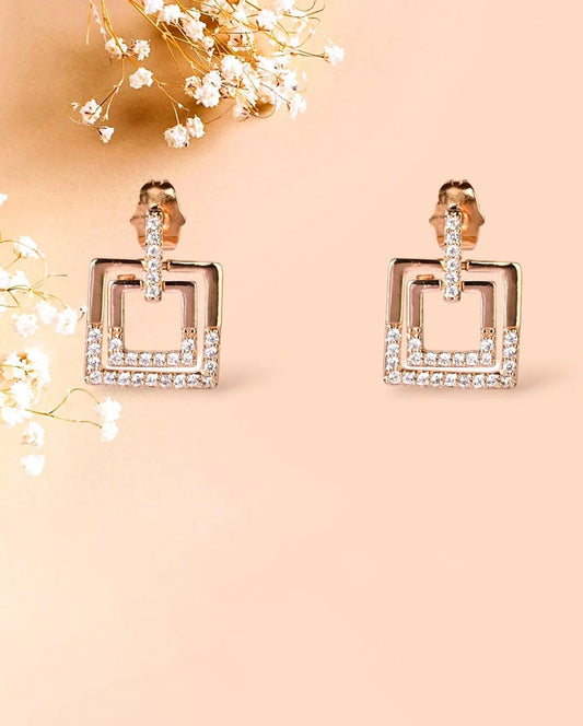 CZ & AD Stone Studded Gold Plated Dangler Earrings|Square Shape.💫