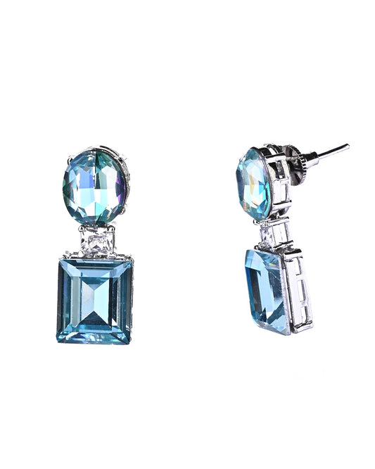 AD Stone and Blue Crystal Studded Drop Earrings| Silver-Plated.💫