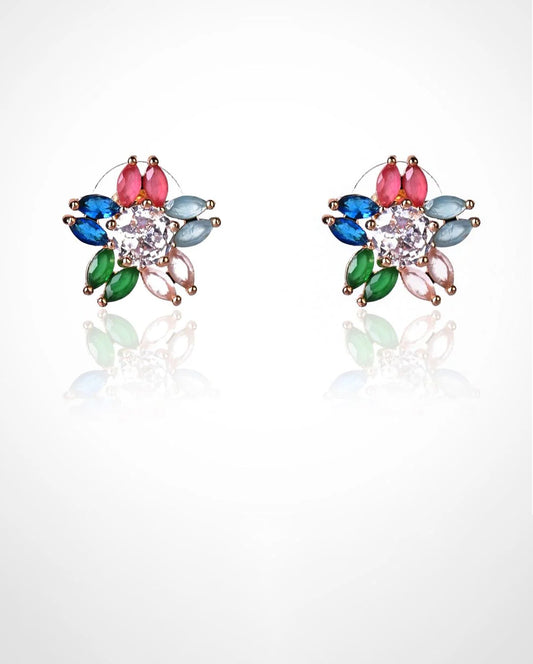 Floral Navratan Multicolor CZ/AD Stone-Studded Earrings.💫