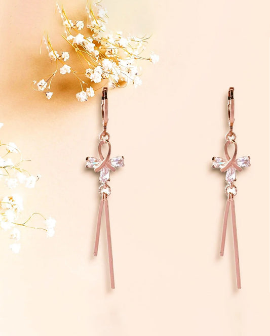 Gold-Plated Floral Designed AD Stone Studded Long Bali Earrings.💫