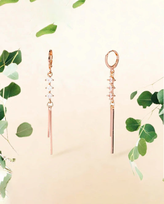 Gold-Plated Long Bar Designed AD Stone Studded Long Bali Earrings.💫