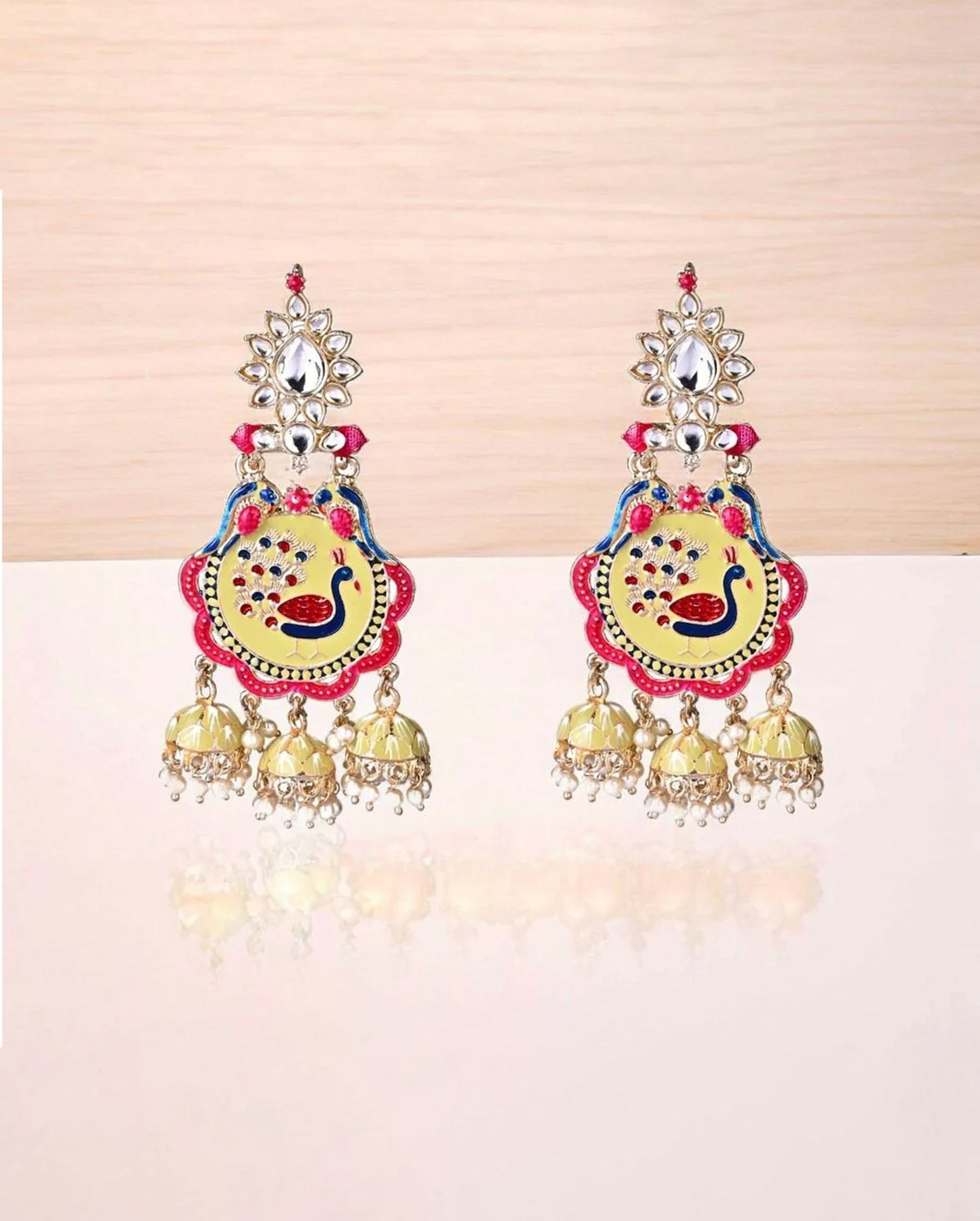 Multicolor Meenakari Peacock Design Augadh Jhumkis Drop and Dangler Earrings.💫